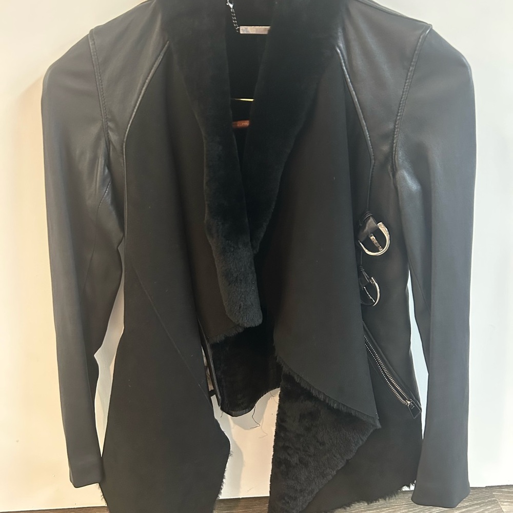 Women's Black leather merino suede jacket